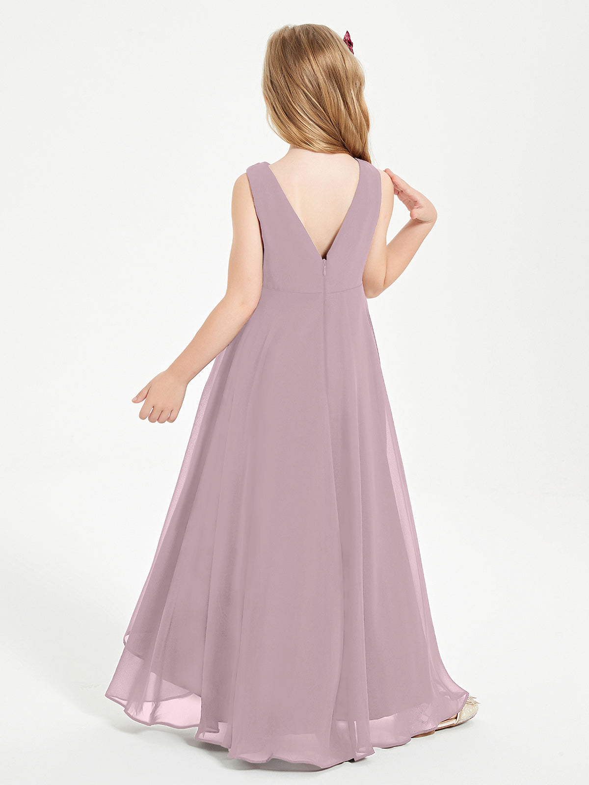 Modern Asymmetrical Junior Bridesmaid Dresses Cowl Neck Dusk